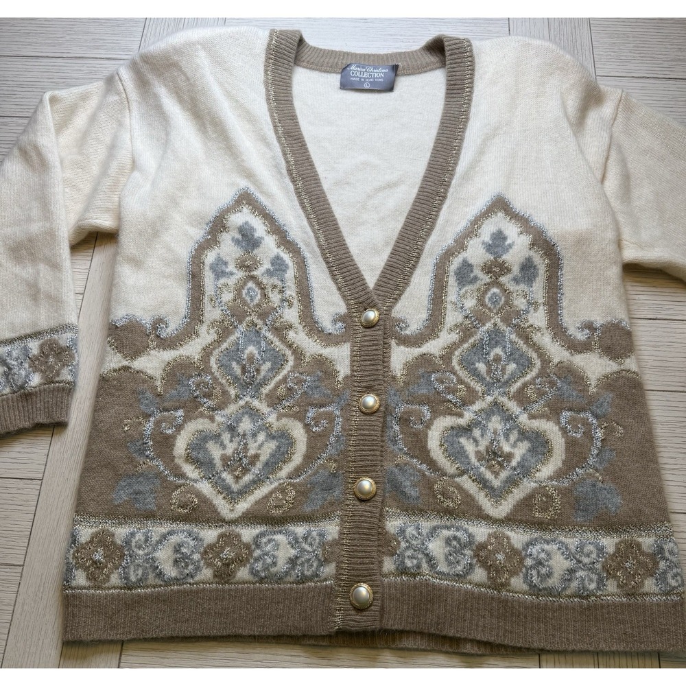 Marisa Christina Collection Vintage Wool Angora Sweater Cardigan Pearl Buttons L